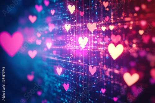 Wallpaper Mural Vibrant digital hearts on a colorful neon background Torontodigital.ca