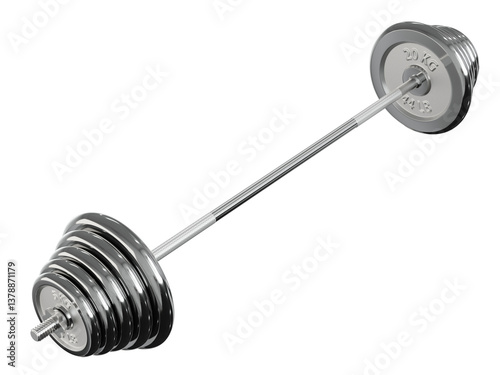 Cast Iron Black Adjustable Barbell, weightlifting gym equipment, side view, isolated on white background. 3D illustration