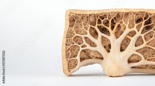 Mycelium construction technology Concept, Cross Section View of Mycelium Brick Revealing Intricate Network and Structure for Educational and Scientific Use