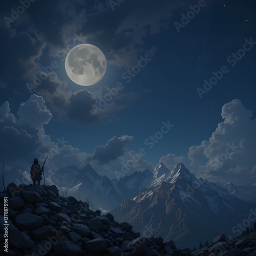 Obraz na płótnie The night scene and cloudy sky with uper the shining moon picture w salonie