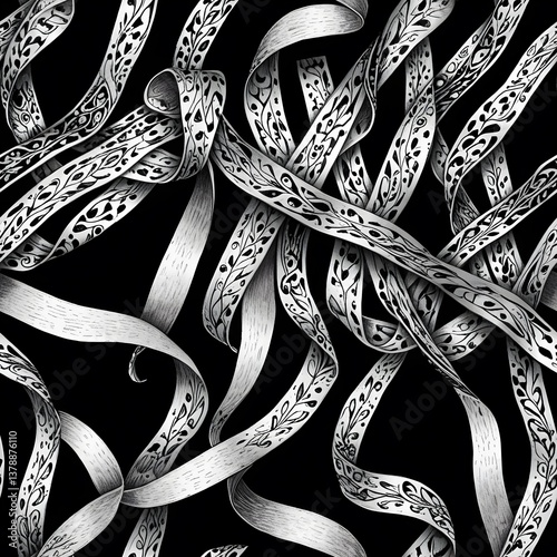 black and white ribbon strap pattern