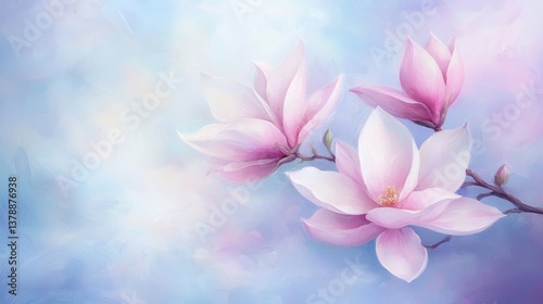 Vibrant pink flowers in bloom against a serene blue background, floral masterpiece