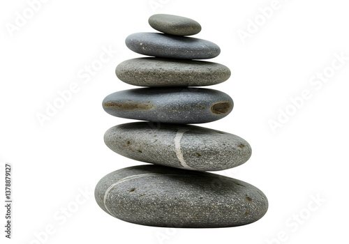 Balanced Stack of Smooth Gray River Stones Isolated on PNG Background.stones, balance, zen, stack, smooth, gray, rock, nature, peaceful, calm, stable, harmony, texture, minimal, earthy, organic, align
