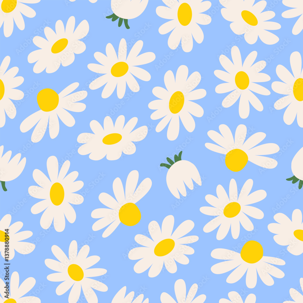 Hand-drawn pattern with chamomiles