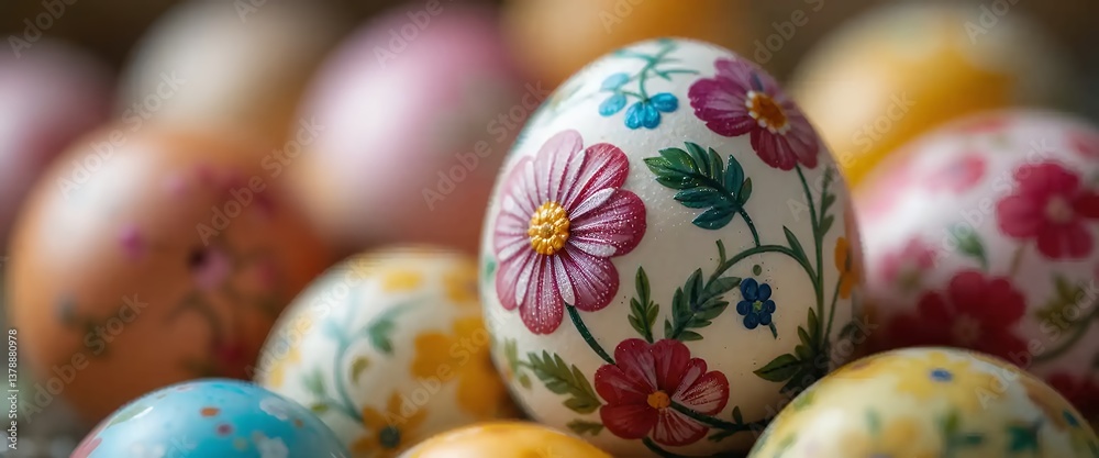 Obraz premium Decorated Easter Eggs with Floral Patterns for Spring Holiday Celebration