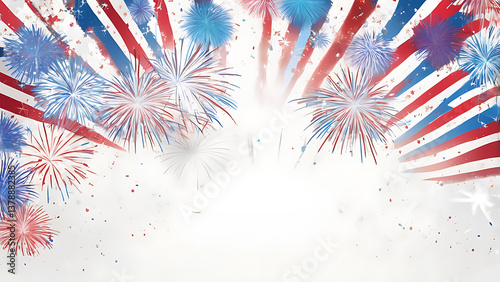 with red and blue fireworks bursting against a Png backdrop for celebration night banner bright christmas green pattern white 4th july eye-catching background. ai