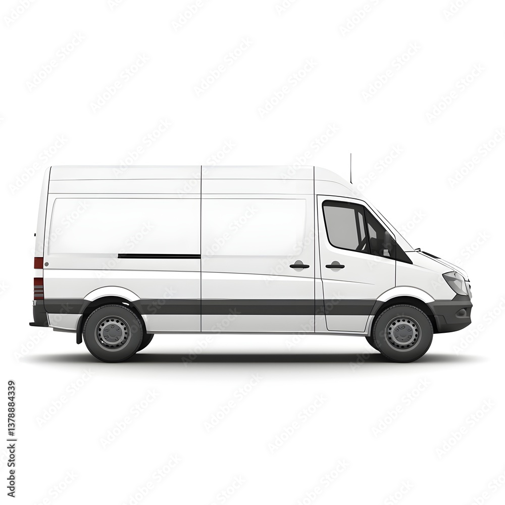 Naklejka premium Side View of a White Delivery Van with Clean Lines and Simple Design