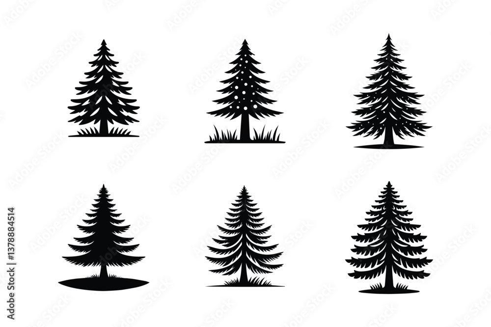 Obraz premium Christmas tree set with fir trees on white background