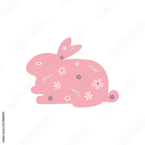 Easter Seamless Pattern Rabbit with Flower Background. Vector illustration on white