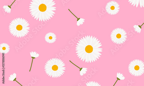 White daisy chamomile. Cute flower plant collection on pink background. Vector illustration