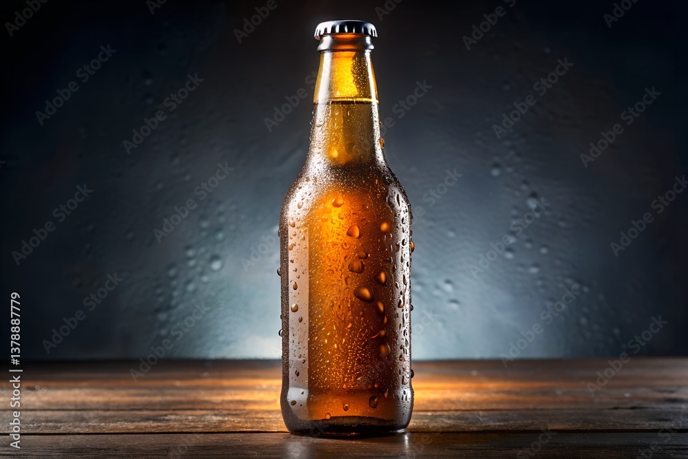 Beer Bottle with Condensation Effect – Realistic glass and water droplets.