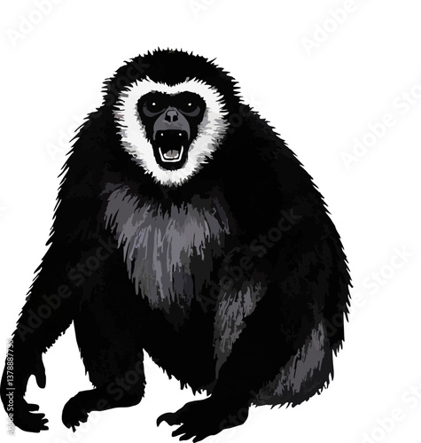 abstract illustration of white cheeked gibbon black and white monkey 