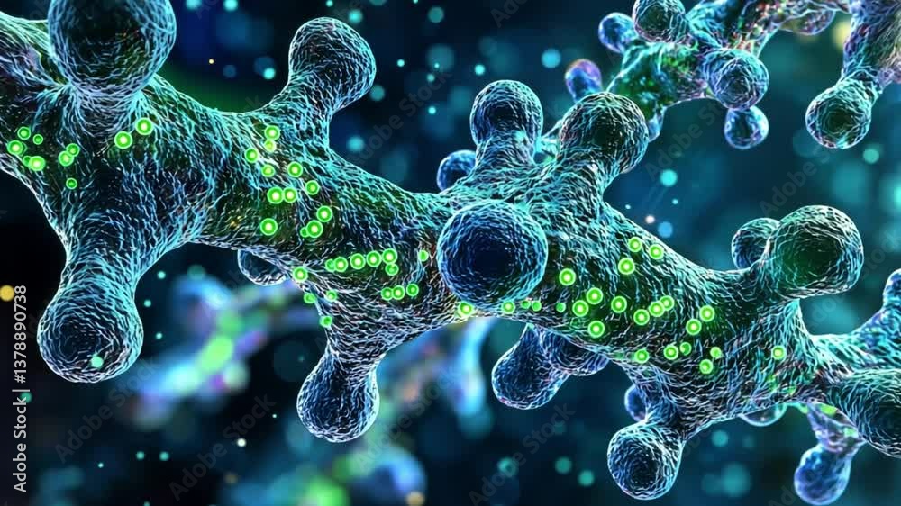 Irregular molecule branches connects darkly in a microscopic medical scene details