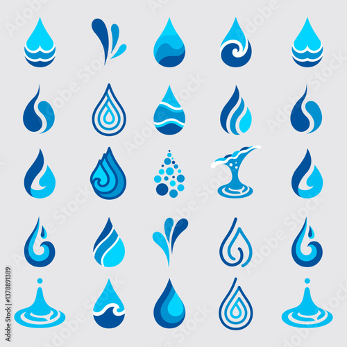 Collection of Blue Water-Themed Icons for Design Projects and Graphics