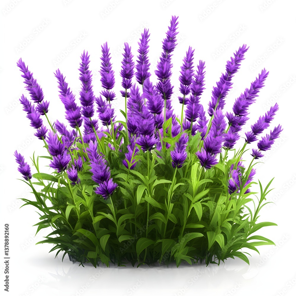 Fototapeta premium Lush Lavender Flowers Blooming with Green Foliage in a Natural Outdoor Setting