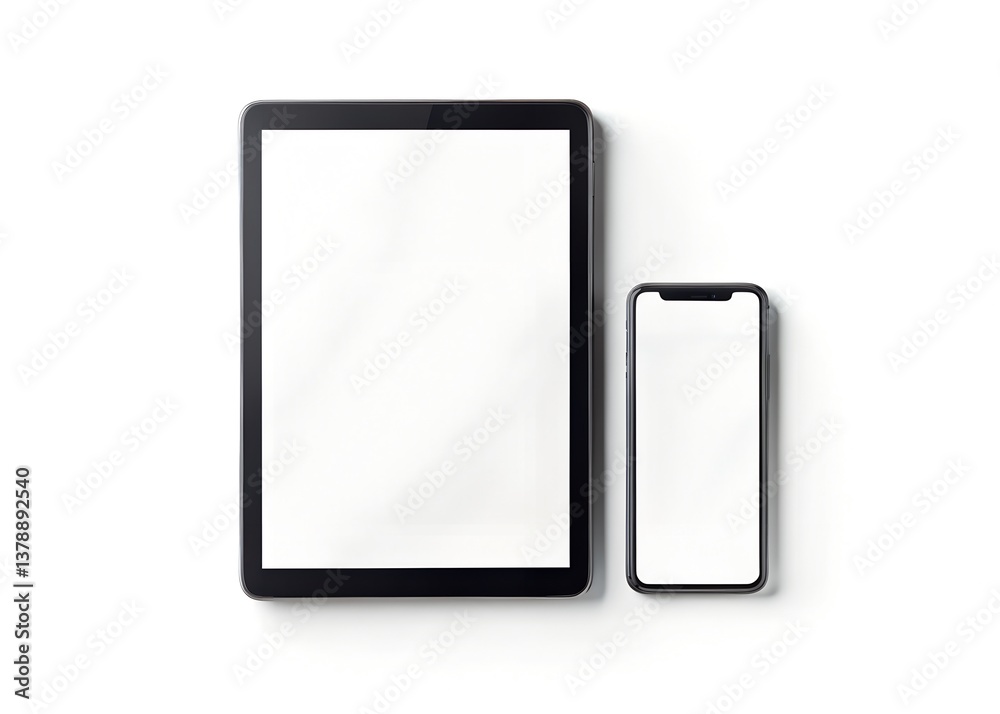 Mobile Phone and Tablet Mockup Isolated On White Mobile Phone and Tablet Mockup Isolated On White