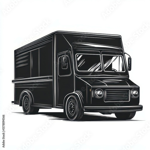 Black food truck parked on a city street during daytime, inviting customers to enjoy delicious meals