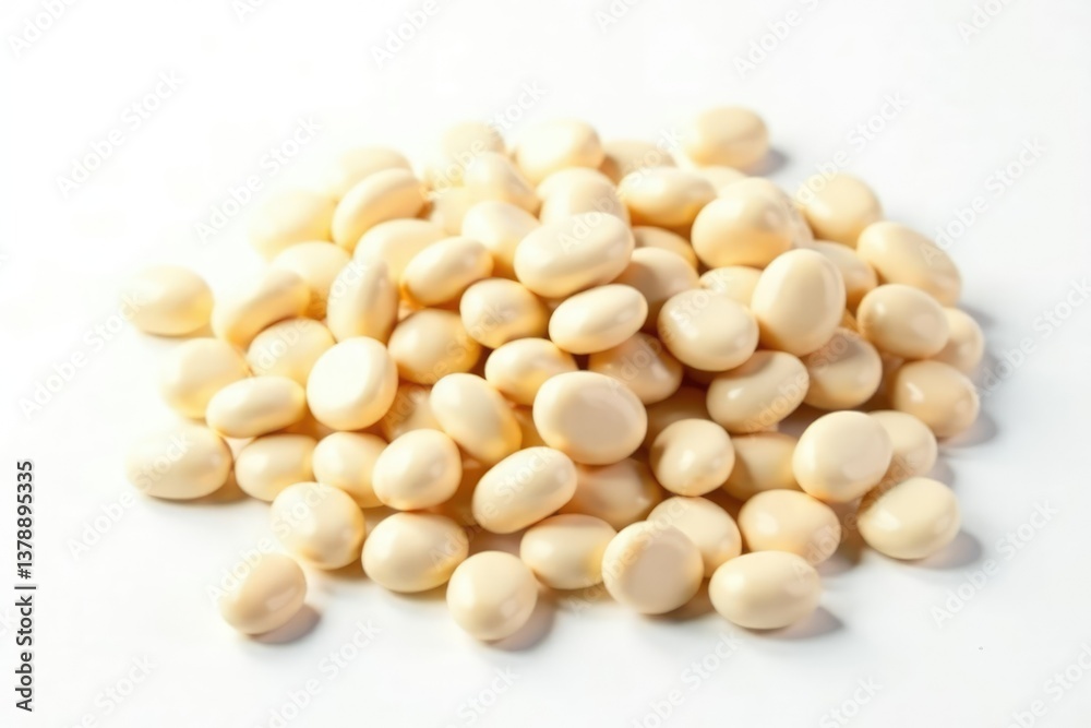 Pile of white beans against a stark white backdrop, beans, natural Pile of white beans against a stark white backdrop, beans, natural