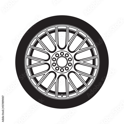 Car wheel silhouette vector illustration isolated on white background