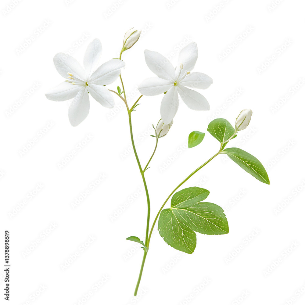 Fototapeta premium A Delicate Jasmine Flower with Slender Petals Isolated on Transparent Background