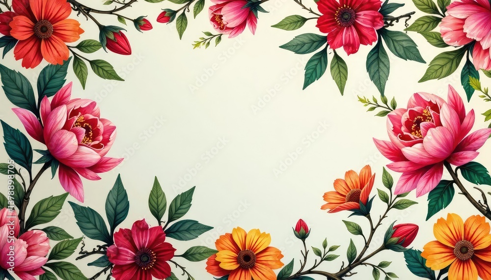 Obraz premium Intricate floral wallpaper detail, repeating motif, summer, illustration, leaf