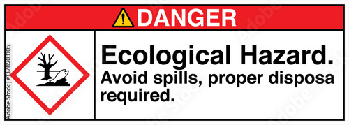 ANSI Z535 GHS Chemicals Label Health Hazard Ecological Hazard Avoid Spills Proper Disposal Required Horizontal