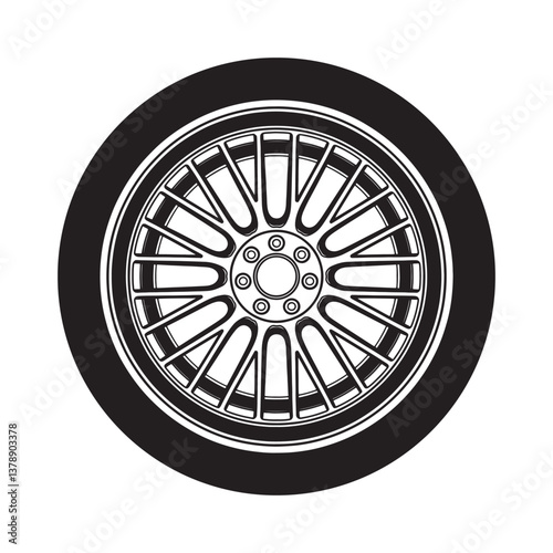 Car wheel silhouette vector illustration isolated on white background