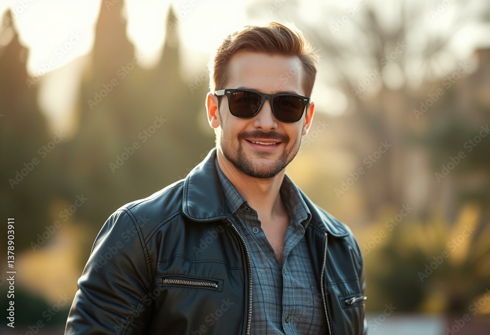 Photorealistic portrait of a man in a leather jacket Photorealistic portrait of a man in a leather jacket