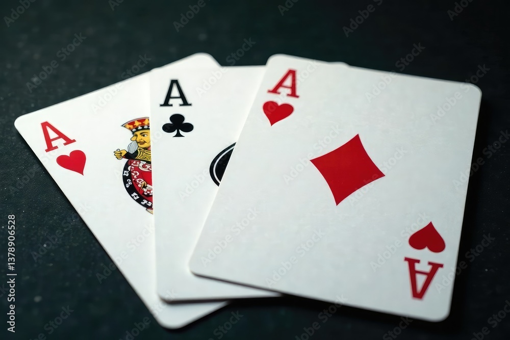 Obraz premium Playing cards arranged in a sequence showing the four aces , poker, royalty, gambling