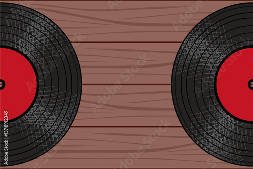 Background with vinyl disk retro vintage object music song disco old fashion style wooden background 
