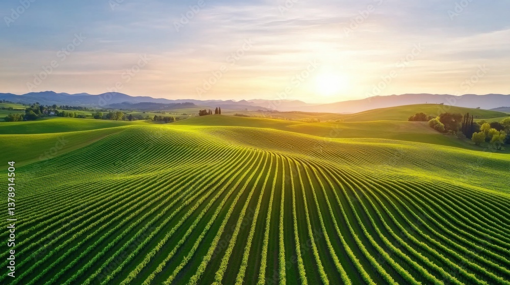 Obraz premium A breathtaking aerial view of rolling vineyards with neatly arranged grapevines stretching 