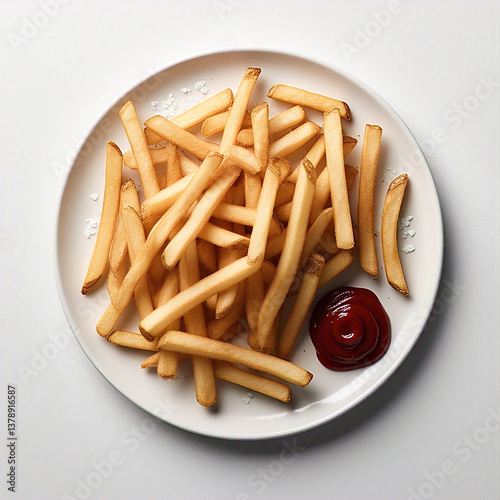 French fries with ketchup on a plate.