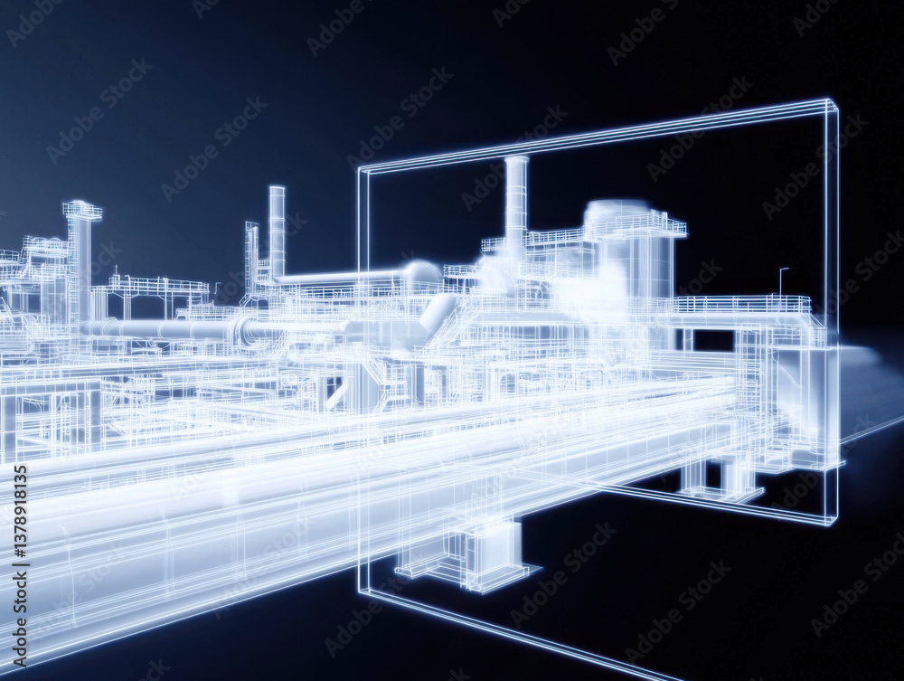 Fototapeta premium X ray view of steel production plant with detailed structures visible