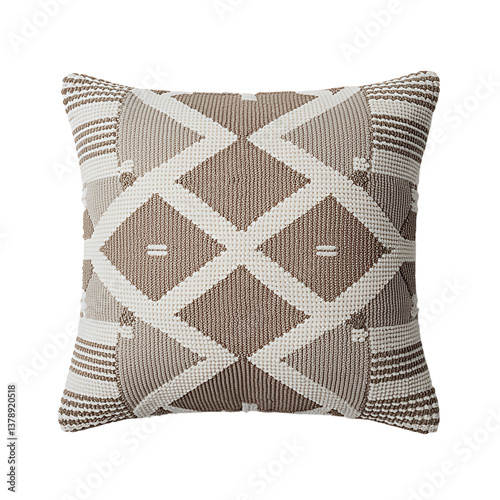 A sophisticated beige and white patterned throw pillow adding a touch of modern elegance to any space with a subtly textured woven design.