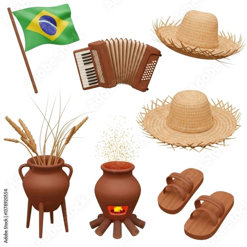 Brazilian festa junina celebration with traditional elements and flag