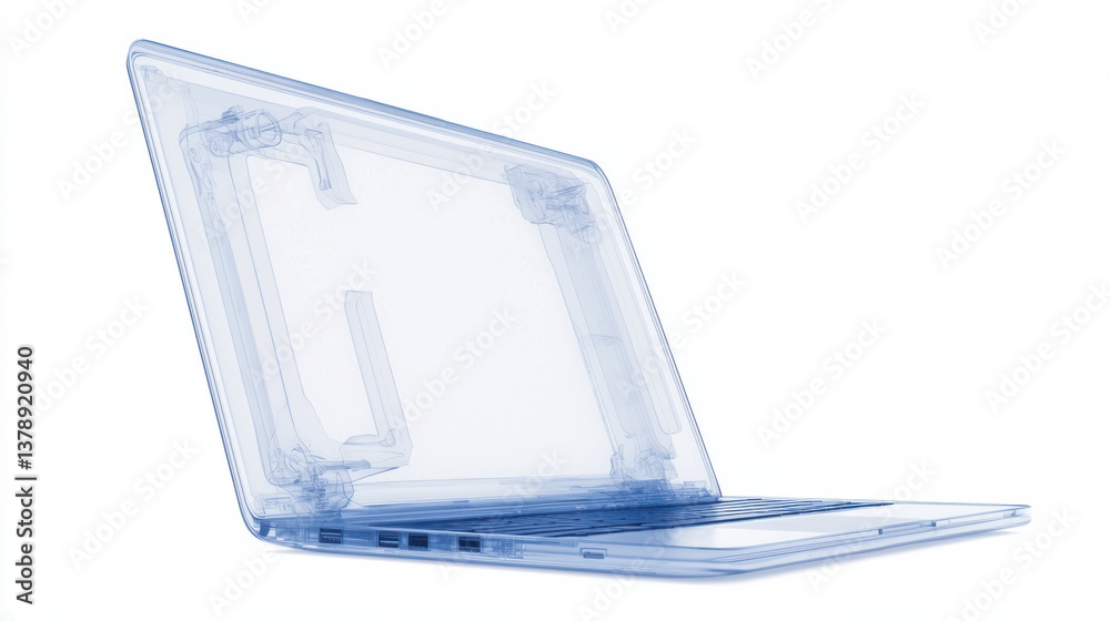 Transparent x ray view of gaming laptop showing internal GPU and components Transparent x ray view of gaming laptop showing internal GPU and components
