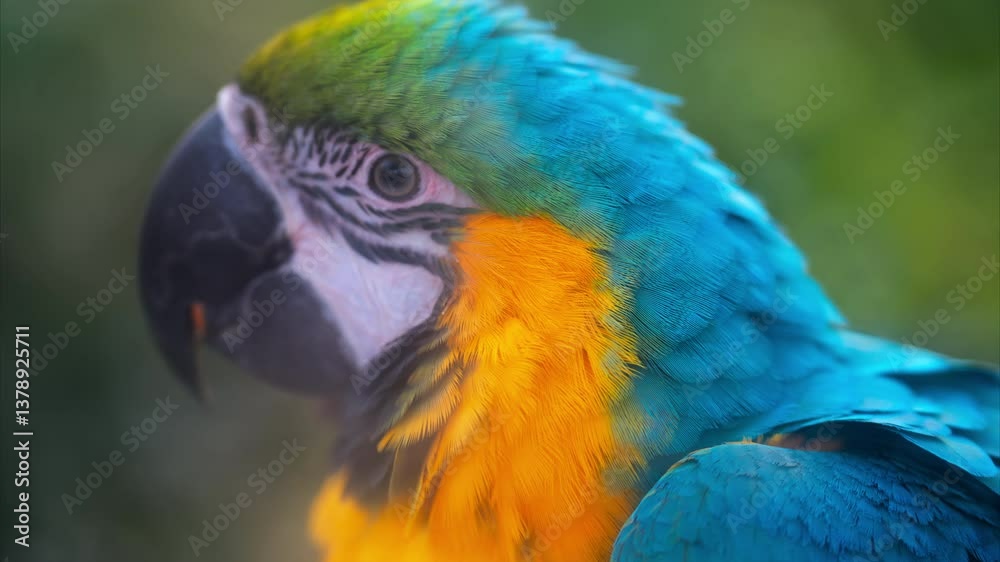 Close up of a turquoise Macaw bird on a blurred background Close up of a turquoise Macaw bird on a blurred background