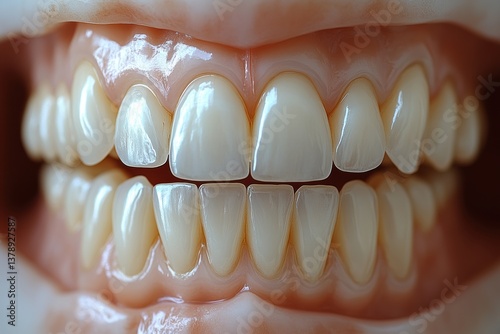 A close-up view of healthy, bright teeth showcasing dental hygiene and care for a perfect smile. photo