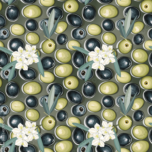 olives in oil with sprig pattern seamless