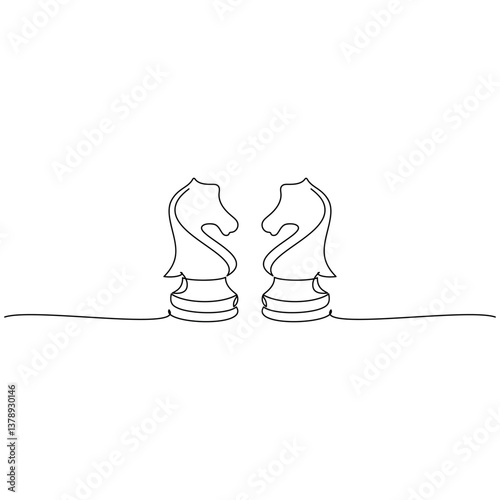 Hand drawn knight chess piece vector. One line continuous drawing. Board game illustration. Abstract linear silhouette icon. Minimal print, banner, card, wall art poster, logo, sign, symbol, sketch.