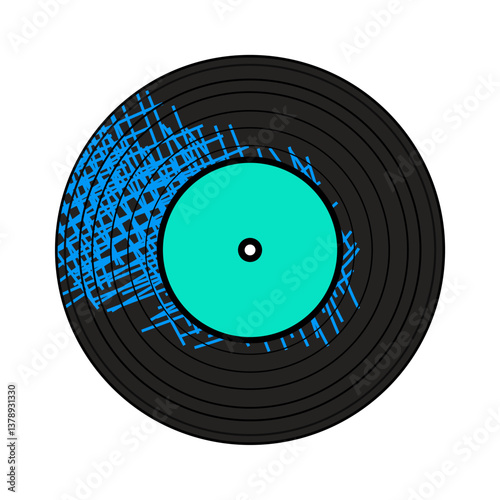 Vinyl disk retro player style illustration vector art decor design 70s, 80s, 90s music pattern neon colors 
