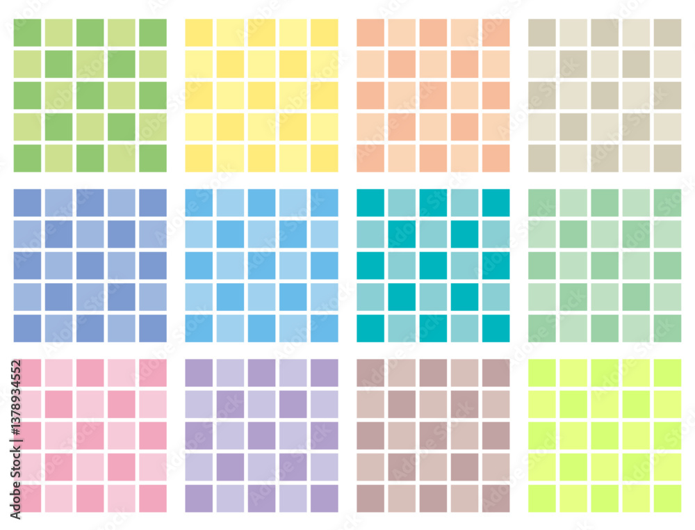 Fototapeta premium 正方形が並んだパステルカラーの格子柄イラスト素材セット