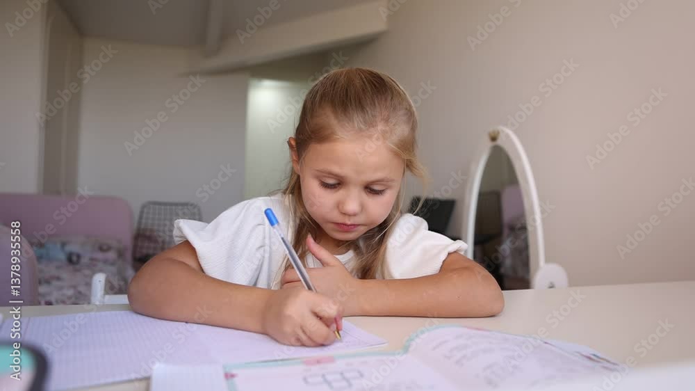A little girl does her homework at home A little girl does her homework at home