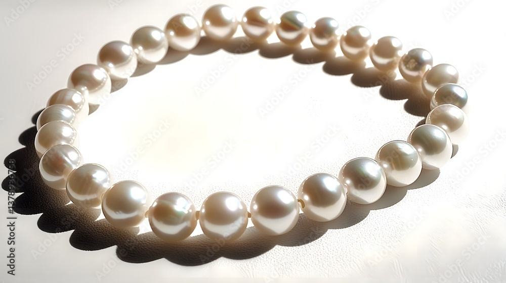 Fototapeta premium Elegant Classic Pearl Necklace with Soft Natural Light Reflection
