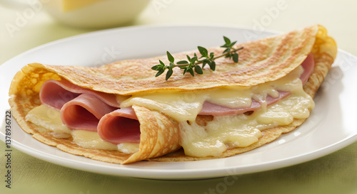 Delicious savory crepe filled with melted gruy?re cheese and tender ham