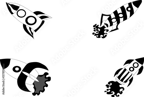 
set of 4 rocket sketches with kids theme