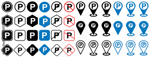 Car parking vector icons set. Parking space. Public parking vector icon. Car parking icon set