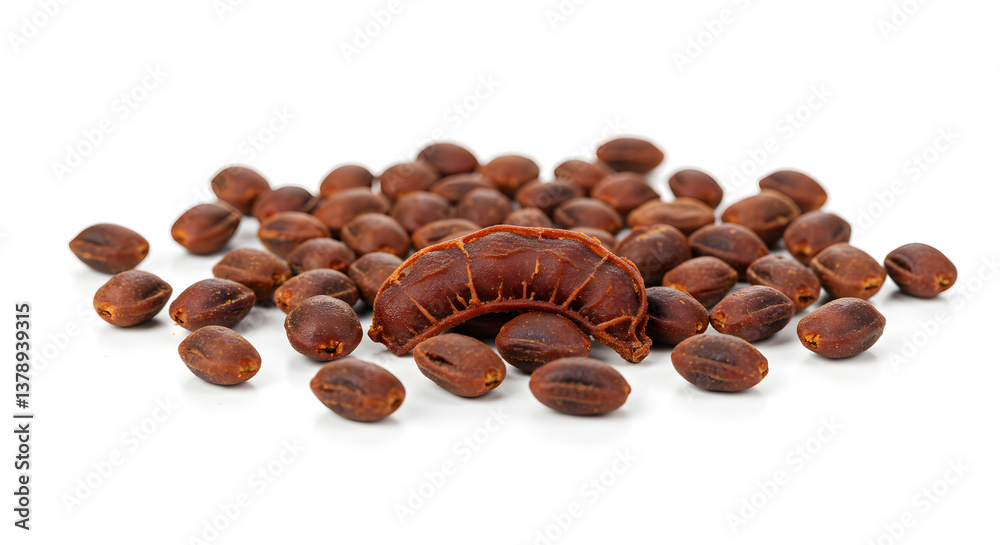 Naklejka premium Pile of Roasted Tamarind Seeds and Pulp Isolated on White Background