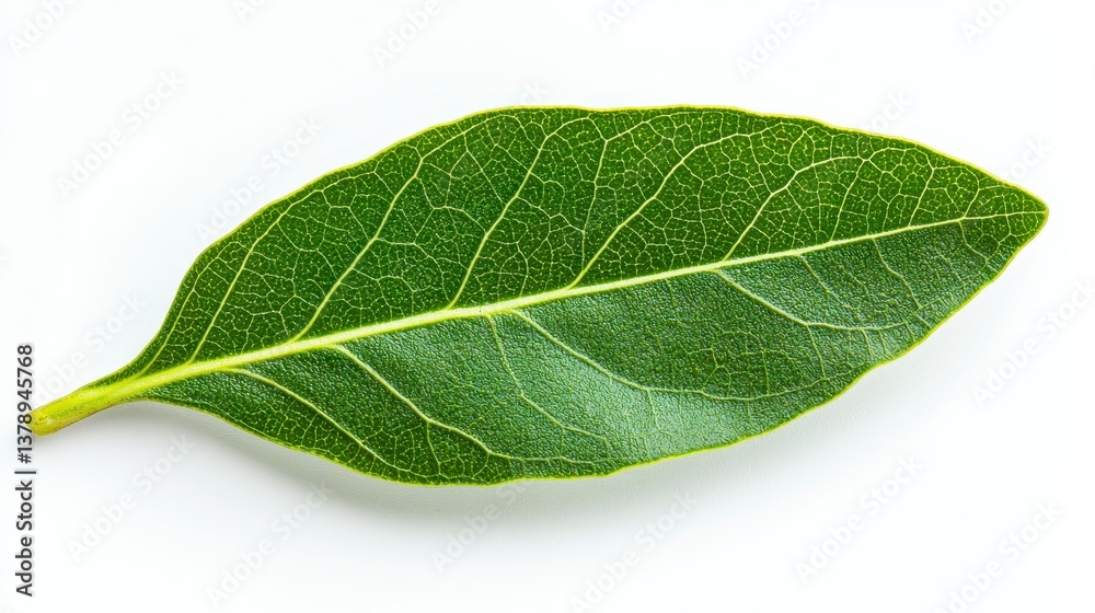 Obraz premium A single fresh bay leaf isolated on a white background ideal for culinary uses and natural aromatic displays