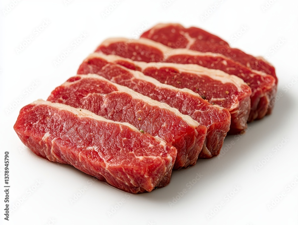 Fresh piece of high quality beef isolated on a clean white background showcasing its juicy texture and rich color Fresh piece of high quality beef isolated on a clean white background showcasing its juicy texture and rich color